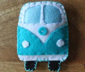 VW Classic campervan Teal / Turquiose Toy Plushie Air Freshener Felt
