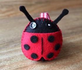 Ladybird Plush Toy or Pincushion Red and Black Handmade Felt