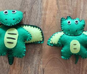 Green Dragon Dinosaur Teddy Bear Plushie - Baby Dennis Felt