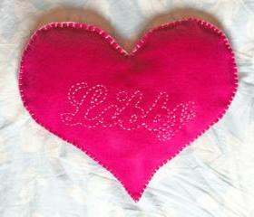 Heart Cushion Personalised Little Girl Cute Hand stitched name Red Pink Love Handmade Felt