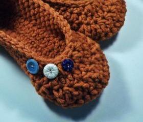 Womens slippers - orange wool - vintage buttons