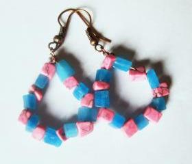 Funky Pink and Blue Gemstone Earrings
