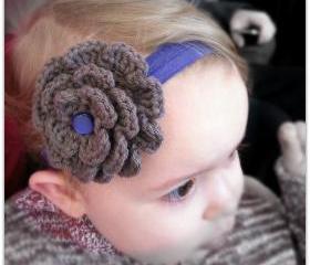 Crochet Flower Headband Taupe and Purple