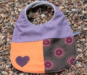 Baby bib - purple, orange bursts