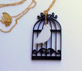 Birdcage Necklace,Plexiglass Jewelry,Lasercut Acrylic,Gifts Under 25