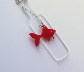 Drunk Fish Necklace,Plexiglass Jewelry,Lasercut Acrylic,GiftsUnder 25