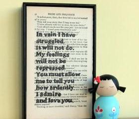 In Vain I Have Struggled Pride and Prejudice Quote Framed Altered Book Art