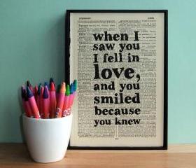 Romantic Quote Typographic Art Print on Antique Dictionary Page
