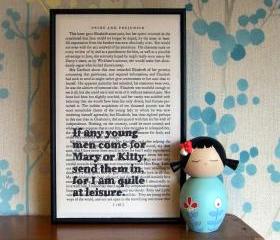Pride and Prejudice Quote Art I am quite at leisure Framed Altered Book Art