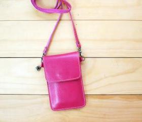 iPhone case, Leather bag with Strap, Pink