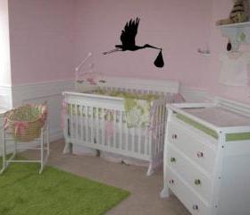 Stork and baby vinyl decal for nursery - UK Seller
