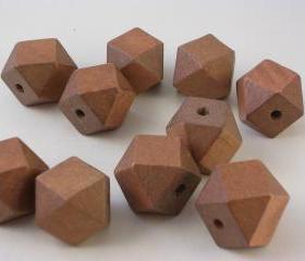 10 Chocolate Brown Faceted Wood Cube Beads (WB48)