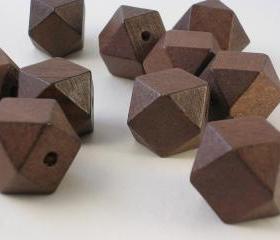 10 Dark Brown Faceted Wood Cube Beads (WB49)