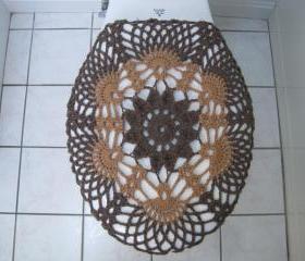 Crochet Toilet Seat Cover - taupe heather/topaz (TSC9A)