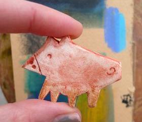 Ceramic Brooch / Porky Pink