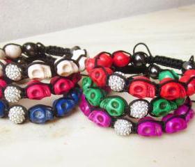 Howlite skulls bracelet friendship bracelet macrame colorful bracelet crystal disco ball bracelet stackable MADE TO ORDER customizable