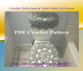 Set of 2 Crochet Patterns - Toilet Seat Cover (1VC2012) & Toilet Tank Lid Cover (2VC2012)