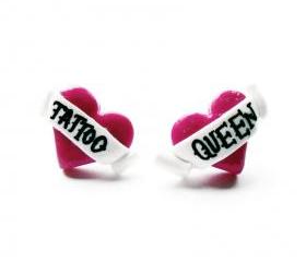 Tattoo Queen Heart Stud Earrings 