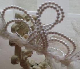 Girl's Pearl Crown and Tulle Lace Veil Vintage