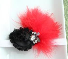 Black & Red Feather Fascinator Headband: Toddler Size