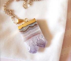 Jessica -- Natural Geode Necklace - Gold Jewelry, Druzy Pendant, Natural Crystals, Everyday Accessories, Classic Chic, Poised, Layering