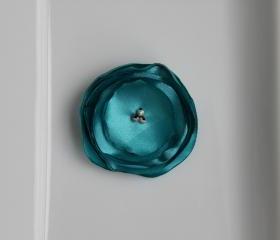 Teal Burnt Satin Flower 4pcs.