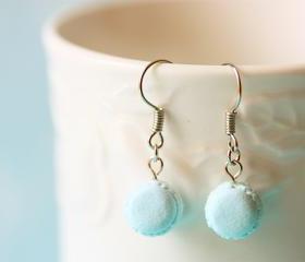 Food Jewelry - Powder Blue Macaron Earrings 