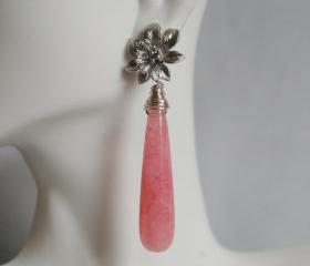 Candy Jade Milky Pink Smooth Long Drop Earrings