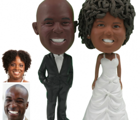 Personalized Wedding Cake Topper of a Couple with Hands in Pockets, a Cake Topper that Looks Like the Bride and Groom