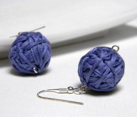 PERIWINKLE cotton yarn beads earrings - Ready to ship