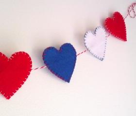 Jubilee/Independence Day/Olympics Decorations - Hearts blue white red - Ornaments/decor/garland/bunting/banner