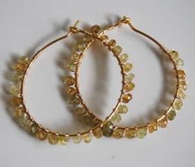 Rare shaded Grossular garnet Gold filled Hoop Earrings