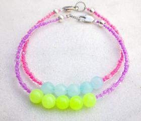 Bracelets neon beaded bracelets seed beads jade bracelets candy colored bracelets stone bracelets set of two