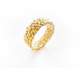 Custom Wedding silver golden textured delica band ring. Rustic Beadwoven fashion jewelry