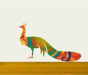 Peacock Fabric Sticker in Vibrant colors Wall Decals