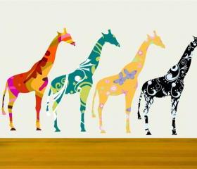 Small Giraffe Decals Stickers with colorful pattern Set of Four