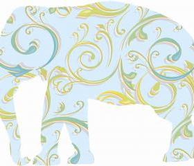Blue Elephant Decals with Swirly Patterns
