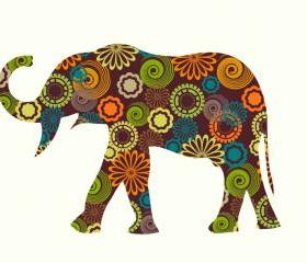 Elephant Wall Decals with circle and flower patterns