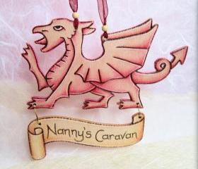 Welsh wooden dragon with personalised scroll - pyrographed