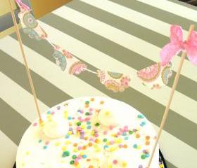 Vintage Inspired Pink and Blue Cake Bunting/Cake Topper