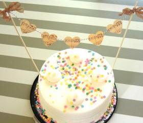 Vintage Inspired Music Sheet Heart Cake Bunting/Cake Topper