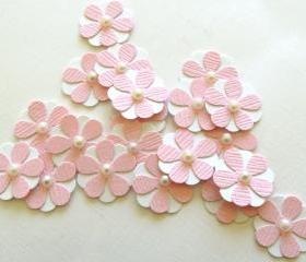 Teeny Tiny Baby Pink and White Flowers - Set of 20