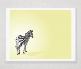 Zebra - Yellow - Illustrated Print - 8 x 10 Archival Matte Print