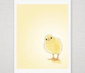 Spring Yellow Baby Chick - Illustrated Print - 8 x 10 Archival Matte