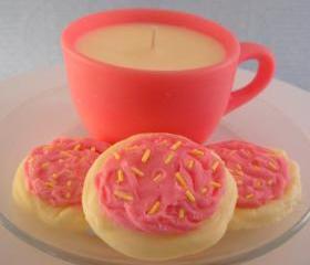 Tea Cup and Cookies Candle Gift Set Mothers Day Gift Home Decor Pink Lemonade Scented
