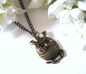 Little Whimsical Antiqued Owl Necklace
