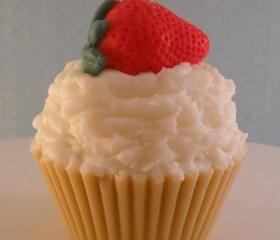 Jumbo Cupcake Candle Strawberry Shortcake Scented Made with Soy Wax