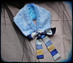 Powder Blue faux fur collar 1920s pin up dress up girls womens