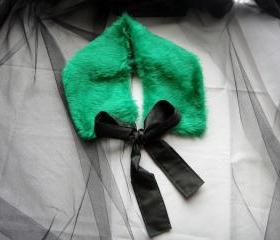 Emerald green faux fur collar 1920s pin up dress up girls womens