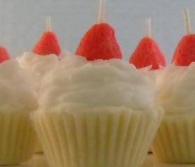 4 Mini Strawberry Shortcake Cupcake Candles, Made with Soy Wax
